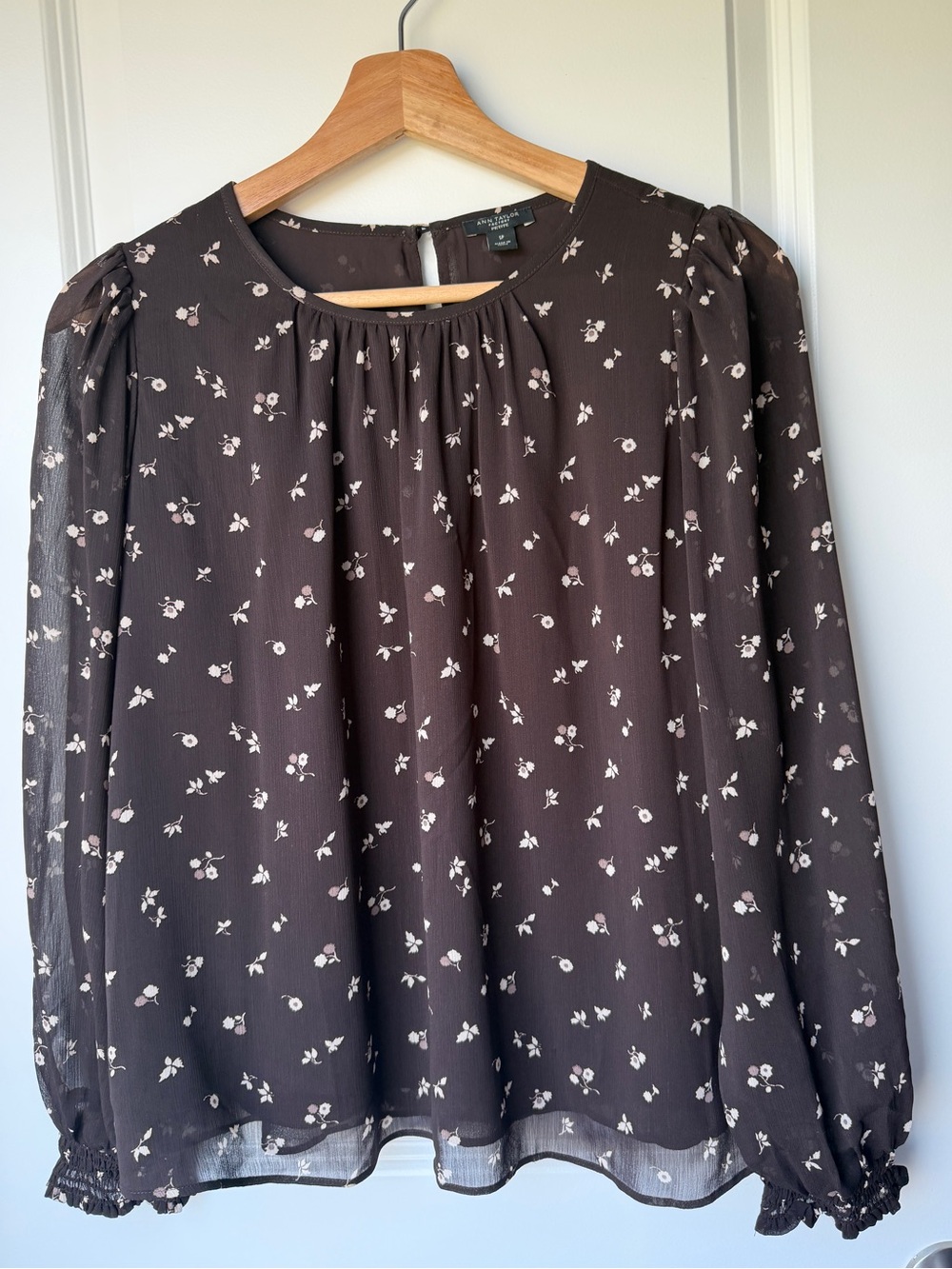 Ann Taylor Petite Sheer Floral Flowy Blouse SP